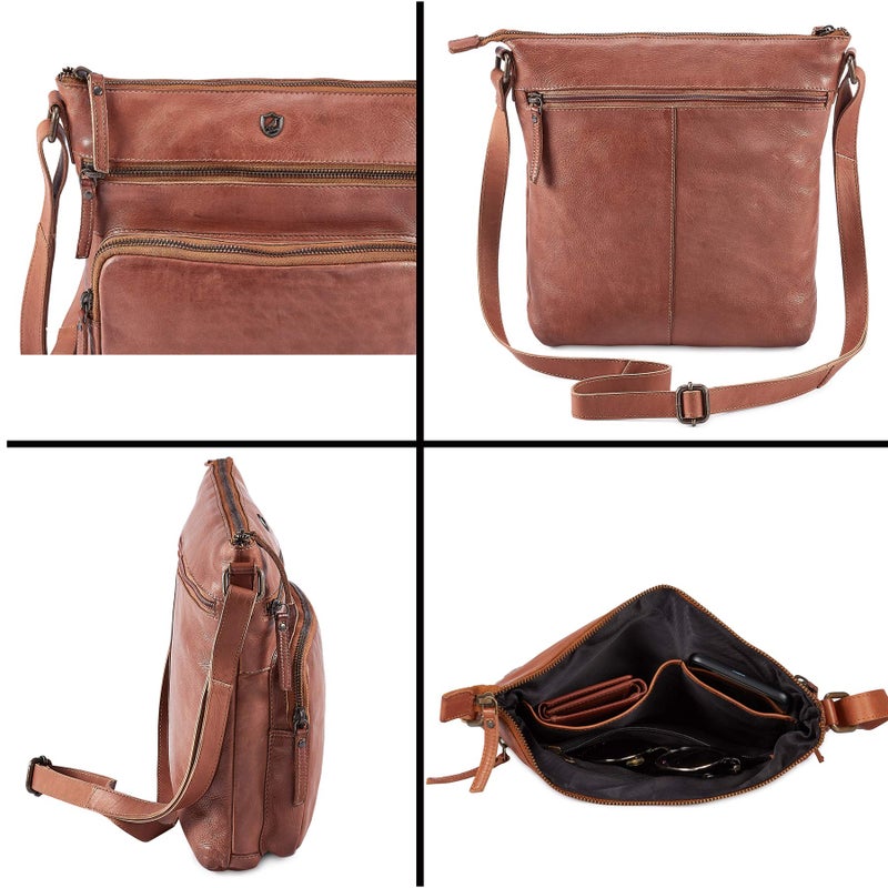 Cochoa Crossbody Bags for Women Real Leather Purse Handmade Vintage Crossover Shoulder Pocketbook (Cognac Washed Vintage) - Image 5